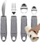 BunMo Utensils for Elderly, Arthritis, Weak Hand GripHandicapped - Convenient Travel Pouch - for Tremors and Parkinsons Patients - Stainless Steel - Eat Independently - Adaptive Gray 4 Piece Set