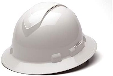 Ridgeline PYRAMEX Full Brim Hard Hat, Vented, 4-Point Ratchet Suspension, White