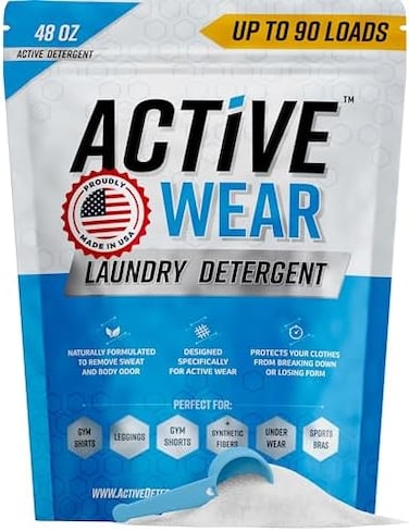 ACTIVE Wear Laundry Detergent - Formulated for Sweat and Workout Clothes - Natural Performance Sport-Wash Concentrate - Enzyme Booster Deodorizer - Powder Wash for wear Gym Apparel (90 Loads