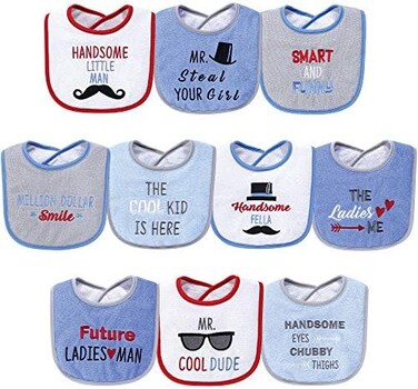 Hudson Baby Unisex Baby Cotton Terry Drooler Bibs With Fiber Filling