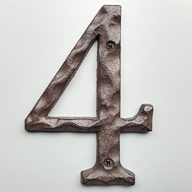 Jerrybaby 5 Inch House Numbers for Outside-Cast Iron Metal Home Address Number/Heavy DutySturdy Unique Hammered Look/Number 4