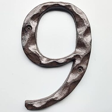 Jerrybaby 5 Inch House Numbers for Outside-Cast Iron Metal Home Address Number/Heavy DutySturdy Unique Hammered Look/Number 9