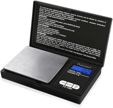 Fuzion (1000 0.1g- Digital Pocket Scale, High Accuracy within 1000g/0.1g, Personal Nutrition Scale with LCD Back-Lit Display, Portable travel scale for Food, Medicine, Jewellery(Battery Included