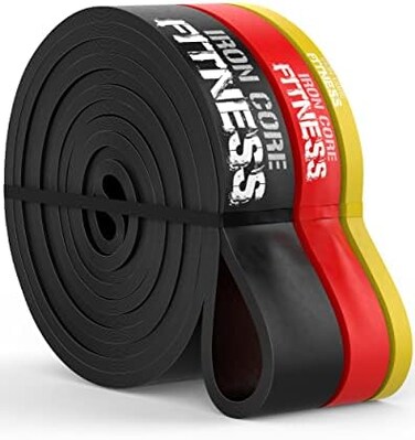 مجموعة أحزمة مقاومة Iron Core Fitness لكمال الأجسام، وزن ثقيل جدًا، حزام أسود وحزام أحمر للسحب لأعلى. مجموعة أحزمة مرونة لتمارين التمدد.