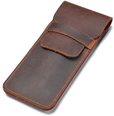 Daimay Leather Pen Case Holder Handmade Fountain Multi Pens Pouch Crazy Horse Leather Pen Protective Sleeve Cover Large &ndash; Brown