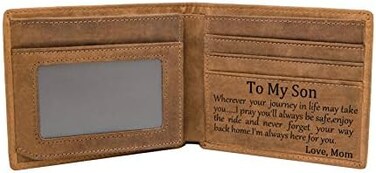 K KENON Mom Son Wallet - Engraved Leather Men Wallet-The Perfect Personalized Son Gift From Mom And Dad, Wallets-for Son from Mom, Men's Standard, Vintage