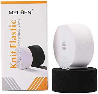 شريط مطاطي من MYUREN للخياطة، عرض 1.5 بوصة، شريط مطاطي عالي المرونة، شريط مطاطي محبوك للسراويل، 10 ياردات (5 ياردات أبيض، 5 ياردات أسود).