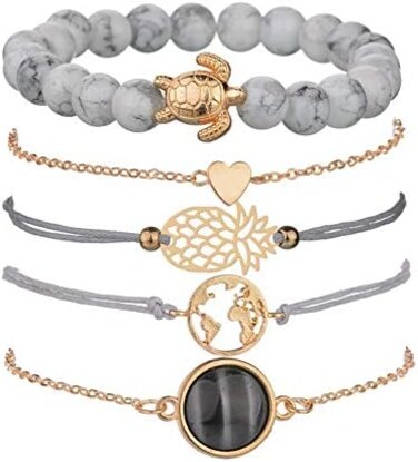 VONRU Unew Beaded Bracelets for Women - Adjustable Charm Pendent Stack Bracelets Set for Women Girl Friendship Gift Bracelet Links