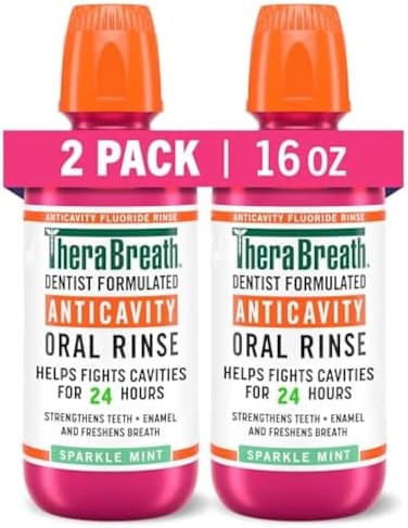 TheraBreath Cavity,Bad Breath Healthy Smile Dentist Formulated 24-Hour Oral Rinse, Sparkle Mint, 16 Ounce (Pack of 2