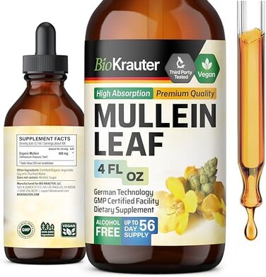 BIO KRAUTER MAUWE HERBS Mullein Leaf Tincture - Lung Cleanse - Mullein Leaf Liquid Extract - Lung Detox - Respiratory Health Drops - Organic Lung Health. Herbal Supplement, 4 Fl Oz.