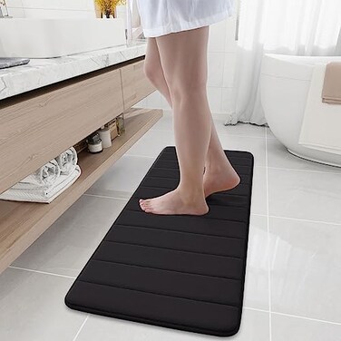 Buganda (16"x47"/40x120 cm, Black- Memory Foam Soft Bath Mats - Non Slip Absorbent Bathroom Rugs Rubber Back Runner Mat for Kitchen Bathroom Floors 41cm x 120cm, Black
