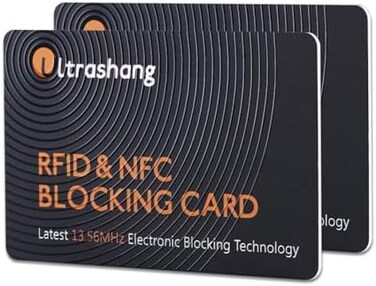 بطاقة Ultrashang لحجب تقنية RFID (قطعتان)، حماية سهلة الاستخدام للمحفظة بأكملها، حماية لبطاقات الائتمان، مانع لبطاقات الخصم المباشر عبر تقنية NFC، حماية مُحسّنة من سرقة الهوية لحاملي جوازات السفر (الإ