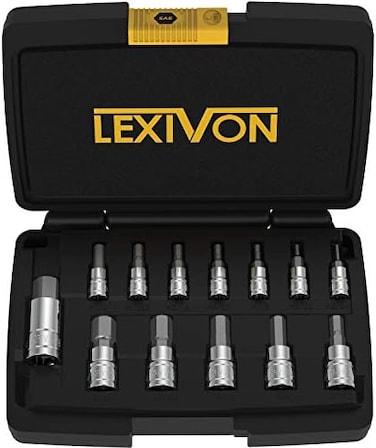 LEXIVON HEX Bit Socket Set, Premium S2 Alloy Steel13-Piece SAE 5/64" - 9/16" SetEnhanced Storage Case (LX-142