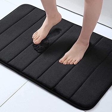Buganda Memory Foam Bath Mat Rug, 24" x 16", Ultra Soft and Non-Slip Bathroom Rugs, Water Absorbent and Machine Washable Bath Rug for Bathroom, Shower, and Tub, Black