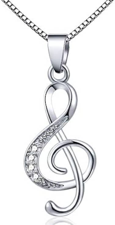 DXZNBEST Music Note Pendant Necklace 925 Sterling Sliver Cubic Zirconia for Women Girls Mother&rsquo;s Day Valentine's Day Christmas Jewelry Gift Chain 18 Inches, silver