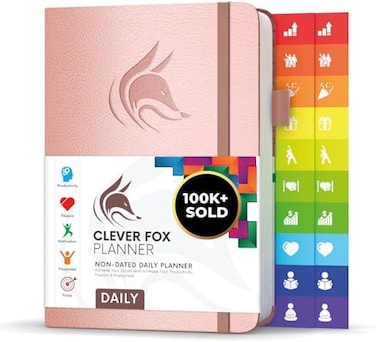 Clever Fox Daily Planner &ndash; Undated Planning Notebook with Hourly ScheduleTo-Do List &ndash; Personal Day TaskWork Organizer, 6 Months (Rose Gold