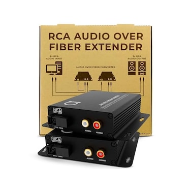 محول ADNET RCA للصوت عبر الألياف أحادية الوضع - طقم موسع مع محول صوت ثنائي القناة إلى وسائط بصرية أحادية الوضع، منفذي RCA، جهاز إرسال/استقبال