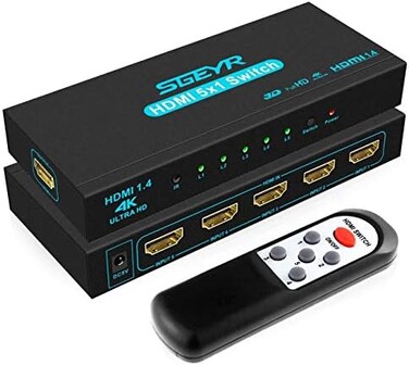 مفتاح HDMI من SGEYR، 5x1، 5 مداخل ومخرج واحد، صندوق بخمسة منافذ مع جهاز تحكم عن بعد بالأشعة تحت الحمراء، يدعم HDMI 1.4 وHDCP 1.4، دقة 4K@30Hz، دقة فائقة الوضوح، ثلاثي الأبعاد، 2160P، و1080P