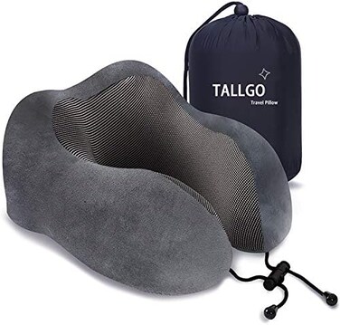 TALLGO Travel Pillow, Best Memory Foam Neck Pillow Head Support Soft Pillow for Sleeping Rest, Airplane CarHome Use (Grey