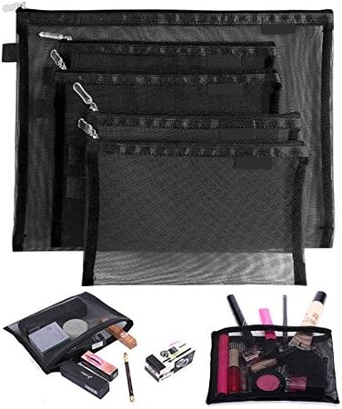 Topfinder Clear Cosmetic Bags Zip Makeup Mesh Bags Pencil Case Pouch Travel Toiletry Kit Set Storage Case (Black