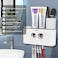 WEKITY Toothbrush Holder Wall Mounted, Multi-Functional Toothbrush and Toothpaste Dispenser for Bathroom, with 5 Toothbrush Slots, 2 Toothpaste Squeezers and 4 Cups(Grey