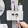 WEKITY Toothbrush Holder Wall Mounted, Multi-Functional Toothbrush and Toothpaste Dispenser for Bathroom, with 5 Toothbrush Slots, 2 Toothpaste Squeezers and 4 Cups(Grey