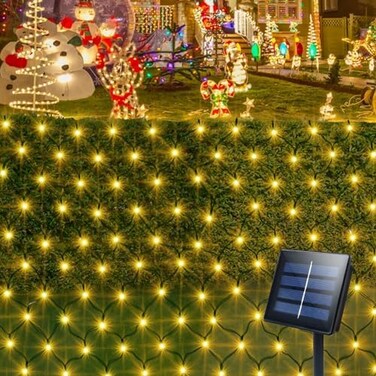 أضواء شبكية تعمل بالطاقة الشمسية من إيكوساري، 200 مصباح LED، 9.8 قدم × 6.6 قدم، أسلاك خضراء داكنة، تشغيل/إيقاف تلقائي، 8 أوضاع إضاءة، أضواء شبكية خارجية لتزيين الشجيرات والحدائق (أبيض دافئ).