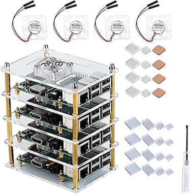 GeeekPi Cluster Case for Pi 4/3 Models, FanHeatsinks for Cooling