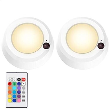 مصباح سقف LED لاسلكي يعمل بالبطارية من LUXXSWAY، مزود بجهاز تحكم عن بعد لتغيير الألوان، إضاءة LED قابلة للتعتيم بقوة 300 لومن، مناسب للممرات والحمامات والخزائن وغرف النوم والسلالم، مقاس 5.67 بوصة، عبو