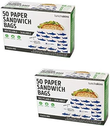 LunchSkins Lunchskins RecyclableSealable Paper Sandwich Bags, Shark, 2-Pack