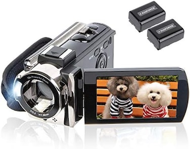 kicteck Video Camera Camcorder Digital YouTube Vlogging Camera Recorder Full HD 1080P 15fps 24MP 3.0 Inch 270 Degree Rotation LCD 16X Digital Zoom Camcorder with 2 Batteries(604S