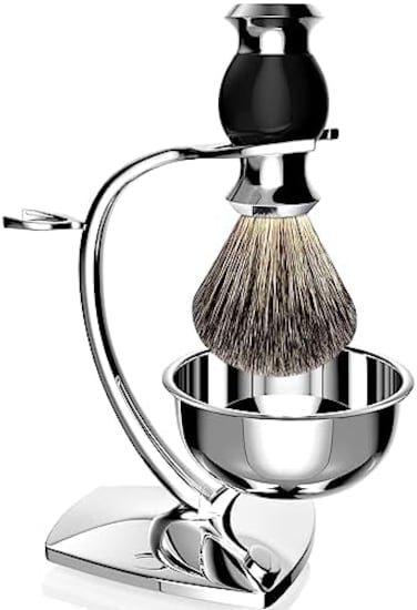 GRUTTI Shaving Set, Shaving StandSoap BowlBadger Brush, Deluxe Safety Mens Razor Holder with Non Slip Base Shaving Kit for Men Boyfriend Husband Dad Birthday Fathers Day Gift