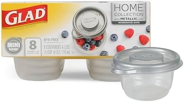 GladWare Home Mini Round Food Storage Containers, Small Food Containers Hold 4 Ounces of Food, 8 Count SetWith Glad Lock Tight Seal, BPA Free Containers and Lids