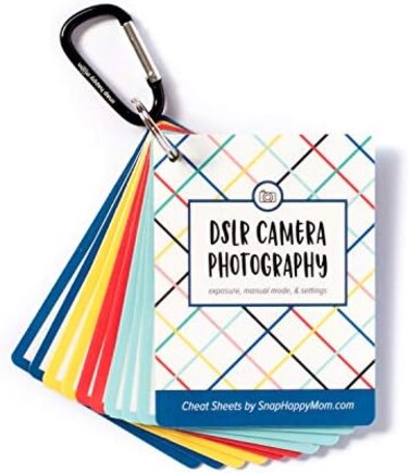 Snap Happy Mom DSLR Cheat Sheet Cards for Canon, Nikon and Sony Cameras - Plastic Quick Reference Photography CardsCamera Settings, ExposureManual Mode (Bright