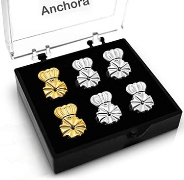 Anchora Original Magic Earring Lifters and Earring Backs &ndash; 3 Pairs of Hypoallergenic Adjustable Earring Lifts - Pairs of Earring Backs&ndash; Easy to Use, Drooping Earrings (silver/gold
