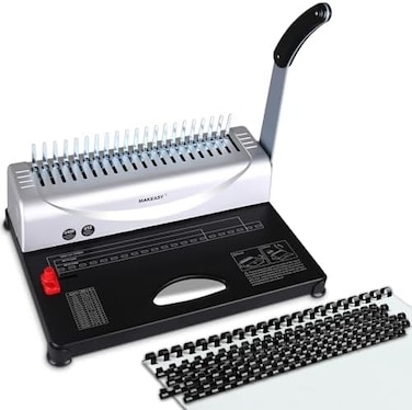 ماكينة تجليد MAKEASY، 21 ثقبًا، 450 ورقة، ماكينة تثقيب ورق مع مجموعة أدوات بدء التشغيل، 100 قطعة من حلقات التجليد الحلزونية PVC مقاس 3/8 بوصة، ماكينة تجليد حلزونية لمقاس A4/A5