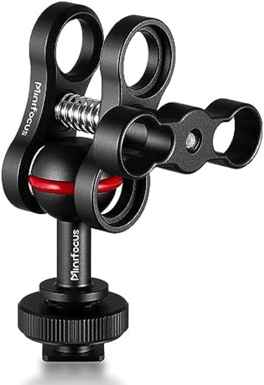 حامل كروي MINIFOCUS مقاس 1 بوصة مع قاعدة تثبيت كروية وحامل حذاء بارد، موصل محول لذراع إضاءة الغوص، غطاء مقاوم للماء لكاميرات تحت الماء، حامل فيديو/فلاش/ستروب