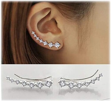 Elensan Ear Jewelry for Women 7 Star Ear Cuffs Climber Earrings 925 Sterling Silver Hypoallergenic Earring with Cubic Zirconia for Birthday Gift
