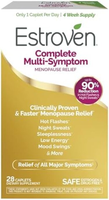 Estroven Complete Multi-Symptom Menopause Supplement for Women, 28 Ct., Clinically Proven Ingredient Provide Menopause ReliefNight SweatsHot Flash Relief, Drug-FreeNon-GMO