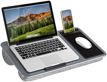 LAPGEAR Home Office Lap Desk with Device Ledge, Mouse Pad, and Phone Holder - Silver Carbon - Fits up to 15.6 Inch Laptops - Style No. 91585