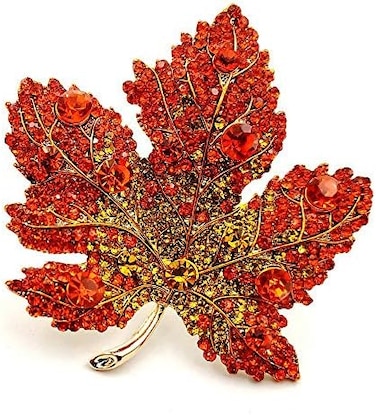 DREAMLANDSALES Vintage Stylish Full Micro Pave Yellow Orange Red Crystal Big Maple Leaf Brooch Pin Autumn Jewelry