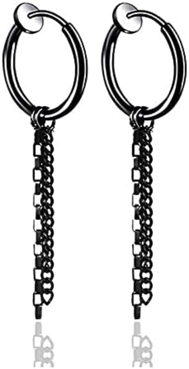 Fusamk Fashion Stainless Steel Long Chain Dangle Earrings Tube Clip On Earrings