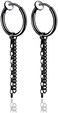 Fusamk Fashion Stainless Steel Long Chain Dangle Earrings Tube Clip On Earrings