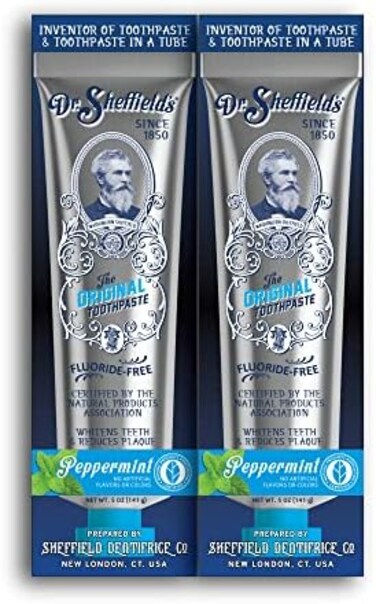 Dr. Sheffield's Sheffield&acirc;&acirc;&sbquo;&not;&acirc;&bdquo;&cent;s Certified Natural Toothpaste (Peppermint- Great Tasting, Fluoride Free Toothpaste/Freshen Your Breath, Whiten Your Teeth, Reduce Plaque (2-Pack