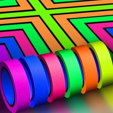 شريط لاصق نيون من والين (6 ألوان)، شريط فلورسنت يتوهج في الظلام تحت الأشعة فوق البنفسجية لحفلات الأشعة فوق البنفسجية (1.5 سم × 5 م)