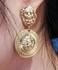 Doubnine Lion Head Earrings Big Coin Gold Circle Dangle Baroque Animal Earrings Vintage 80's Women Accessories Gift