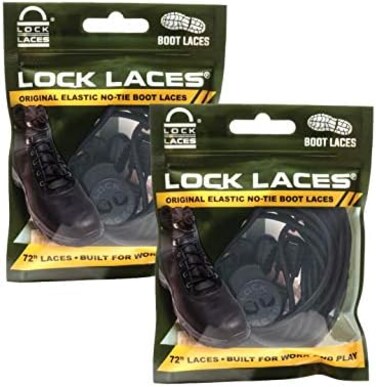 Lock Laces for Boots 2 Pair Premium Heavy Duty Elastic No Tie Boot Laces for Shoes Black, One Size