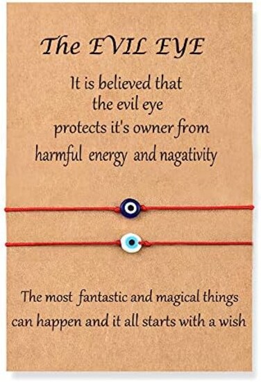 Shonyin Handmade Evil Eye Bracelets Set with Card Red String Bracelet Kabbalah Protection Luck Amulet for Women Men Family Friends