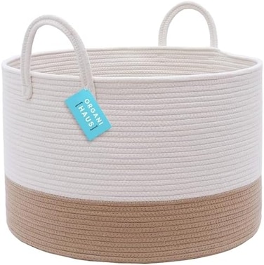 OrganiHaus Decorative Baskets 20x13Shoe BasketPillow BasketThrow Blanket Basket for Living RoomLarge Woven Basket for StorageExtra Large Basket for BlanketsBig Toy Basket - Honey