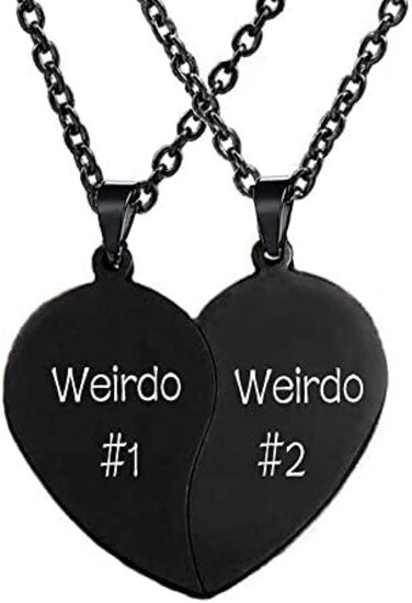 MJartoria Best Friend Necklaces BFF Necklace for 2 Friendship Valentines Day Gifts Split Heart Necklace Weirdo 1 Weirdo 2 Best Friends Forever Pendant Set (Black